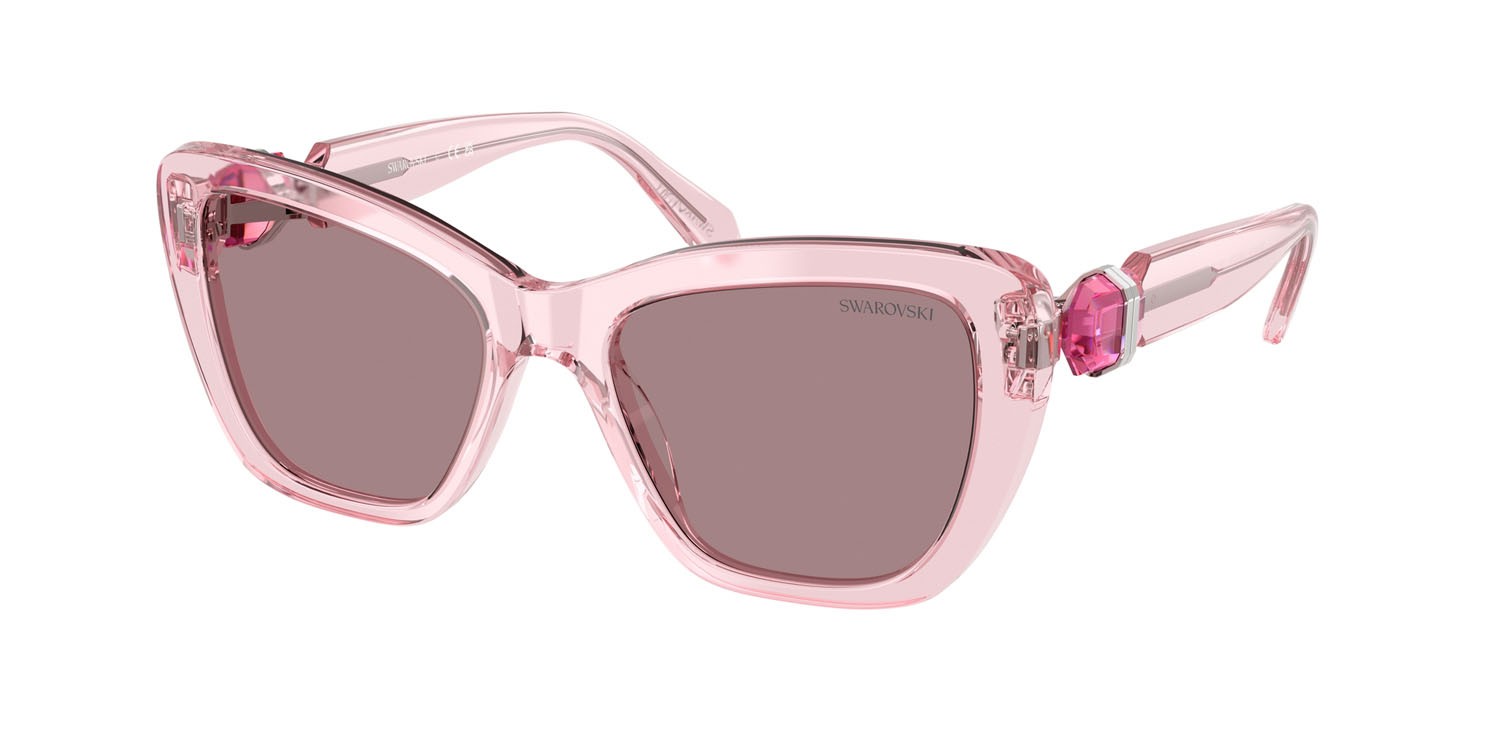 Sunglasses Swarovski SK 6018 (30017N) color rosa trasparente shape cat eye lenses viola chiaro/marrone