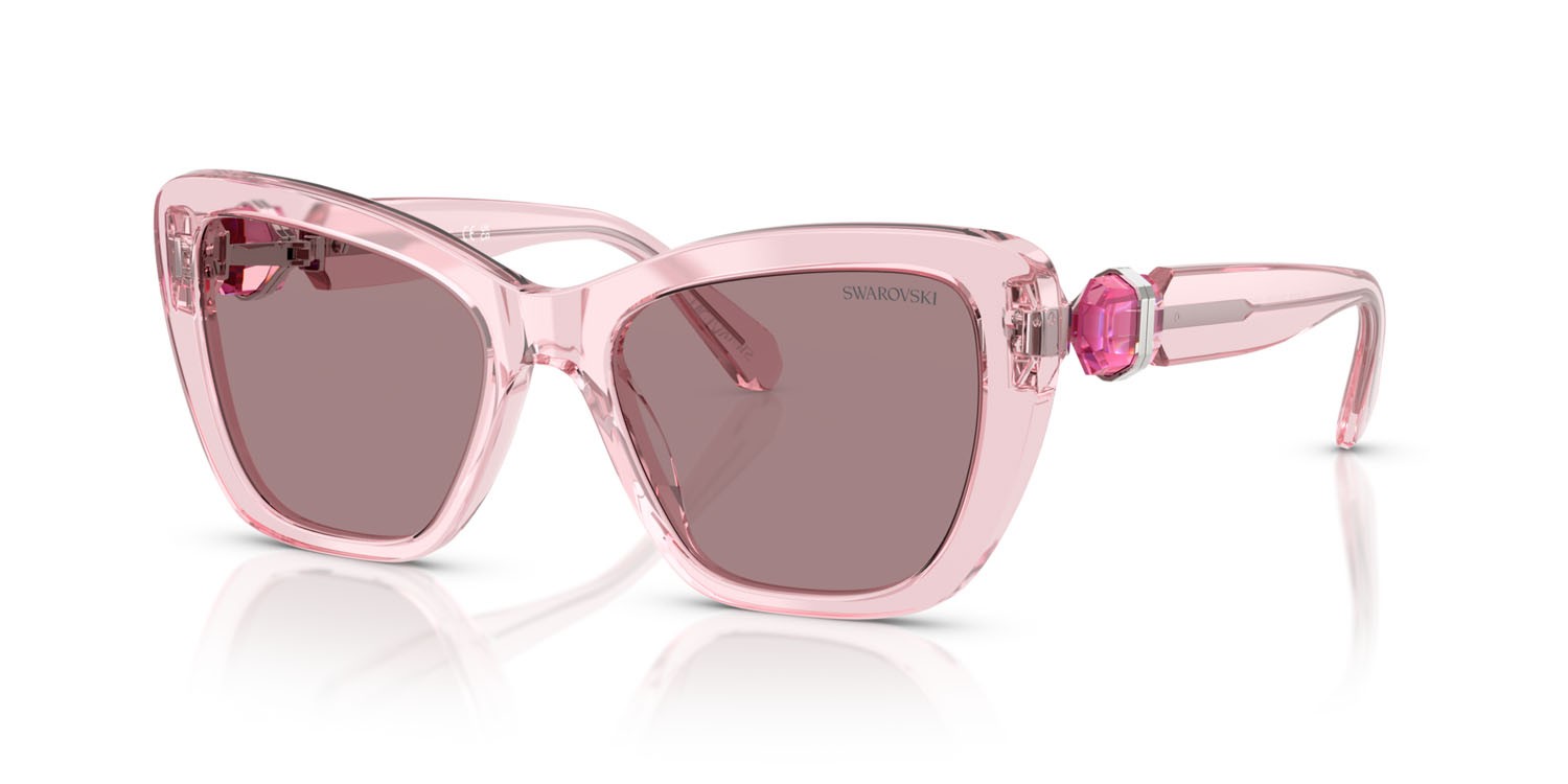 Sunglasses Swarovski SK 6018 (30017N) color rosa trasparente shape cat eye lenses viola chiaro/marrone