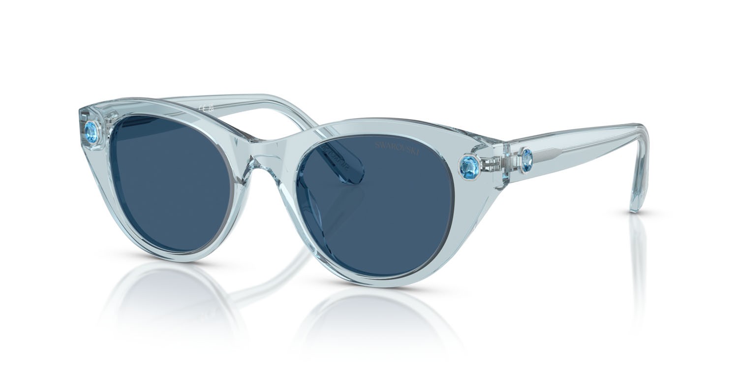 Sunglasses Swarovski SK 6025 (106555) color azzurro trasparente shape round lenses blu scuro