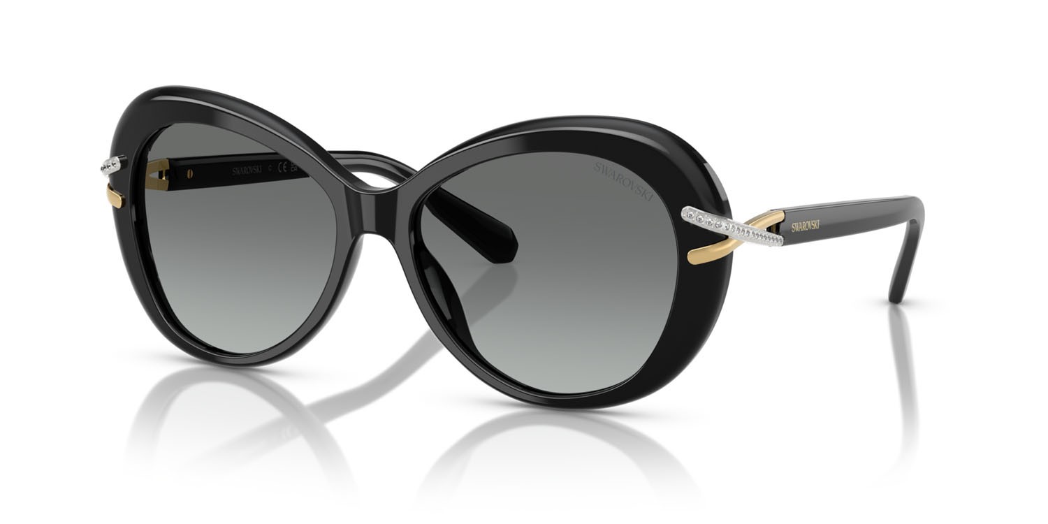 Occhiali da sole Swarovski SK 6026 (100111) colore nero forma farfalla lenti sfumato grigio