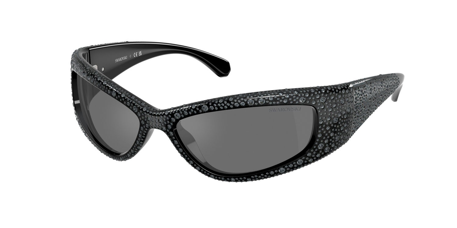 Occhiali da sole Swarovski SK 6027 (10326G) colore nero forma irregolare lenti grigio nero specchiato