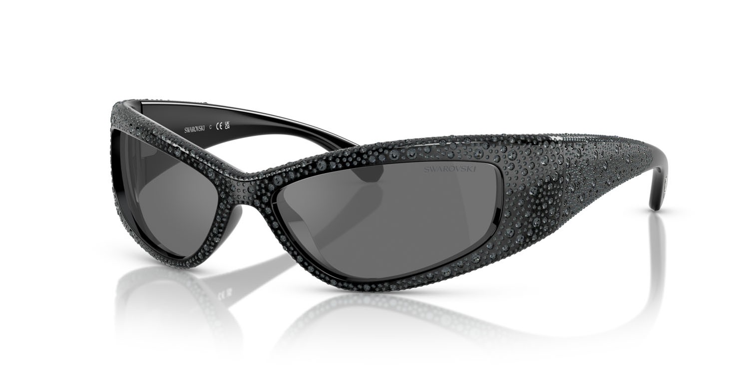 Occhiali da sole Swarovski SK 6027 (10326G) colore nero forma irregolare lenti grigio nero specchiato