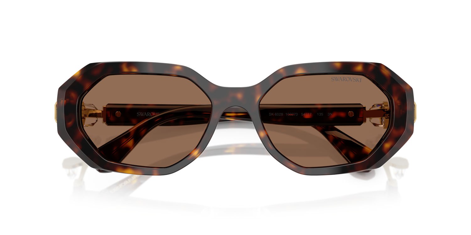 Sunglasses Swarovski SK 6028 (100273) color havana scuro shape irregular lenses marrone scuro
