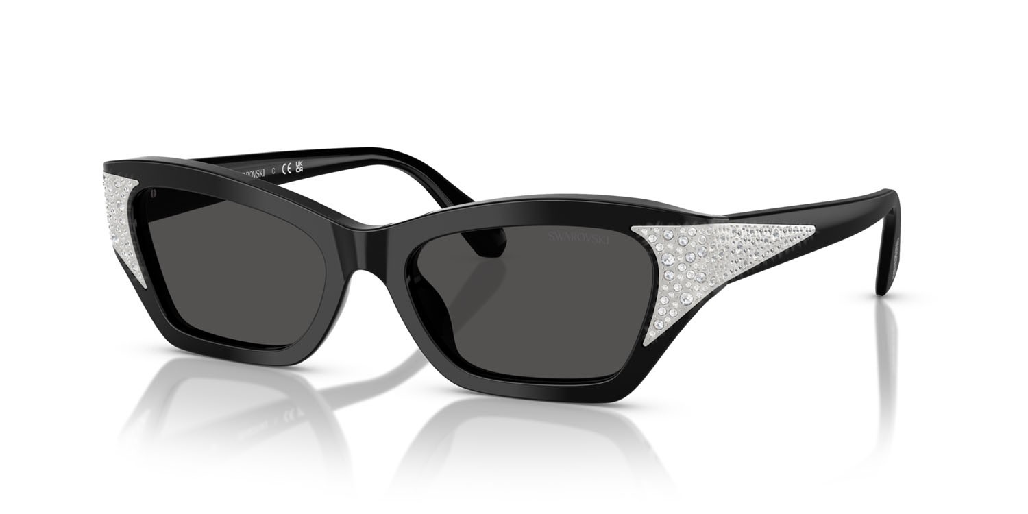 Sunglasses Swarovski SK 6029 (100187) color nero shape cat eye lenses grigio scuro