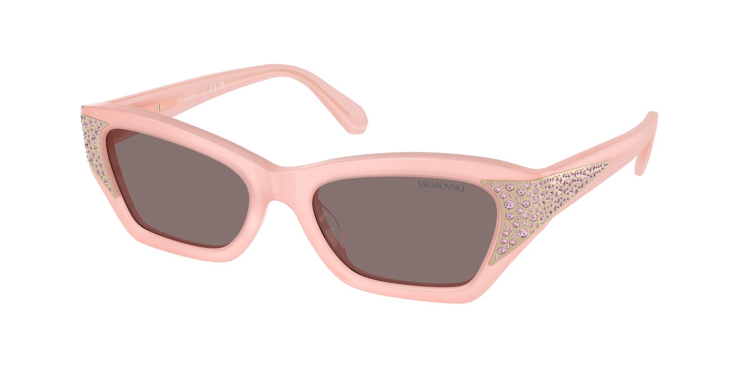 Occhiali da sole Swarovski SK 6029 (10317N) colore bianco tinta unita forma cat eye lenti viola chiaro/marrone