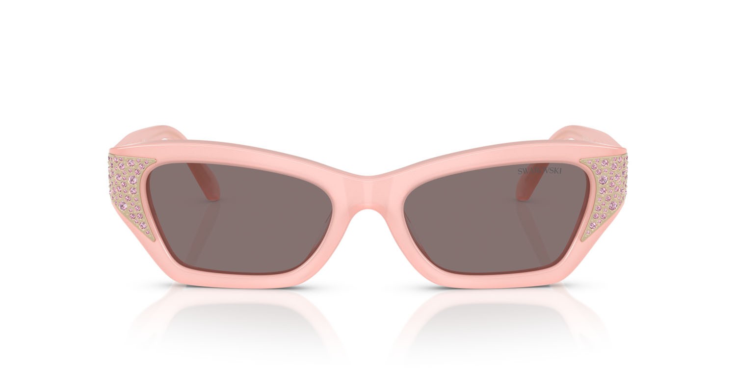 Occhiali da sole Swarovski SK 6029 (10317N) colore bianco tinta unita forma cat eye lenti viola chiaro/marrone