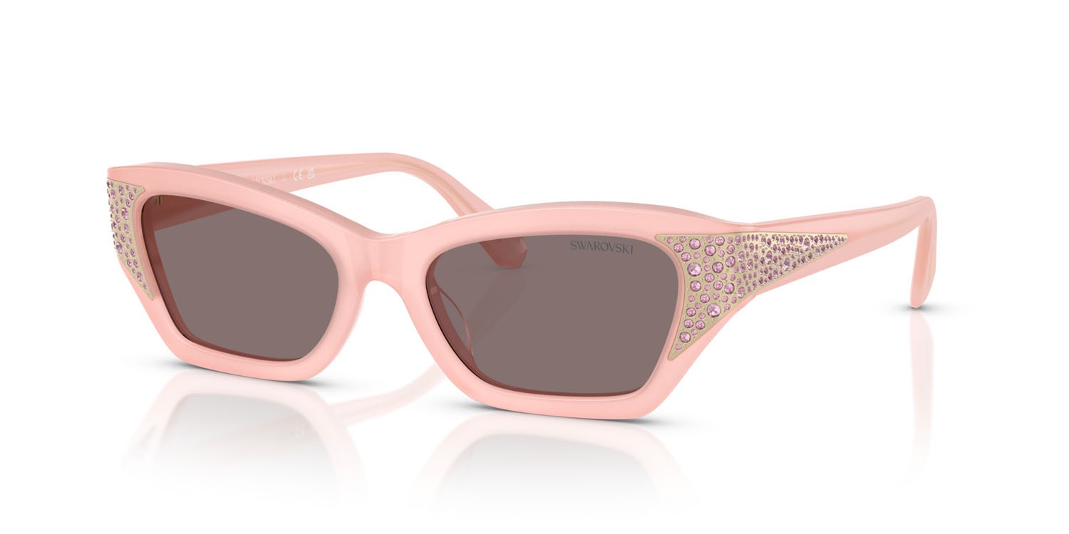 Occhiali da sole Swarovski SK 6029 (10317N) colore bianco tinta unita forma cat eye lenti viola chiaro/marrone