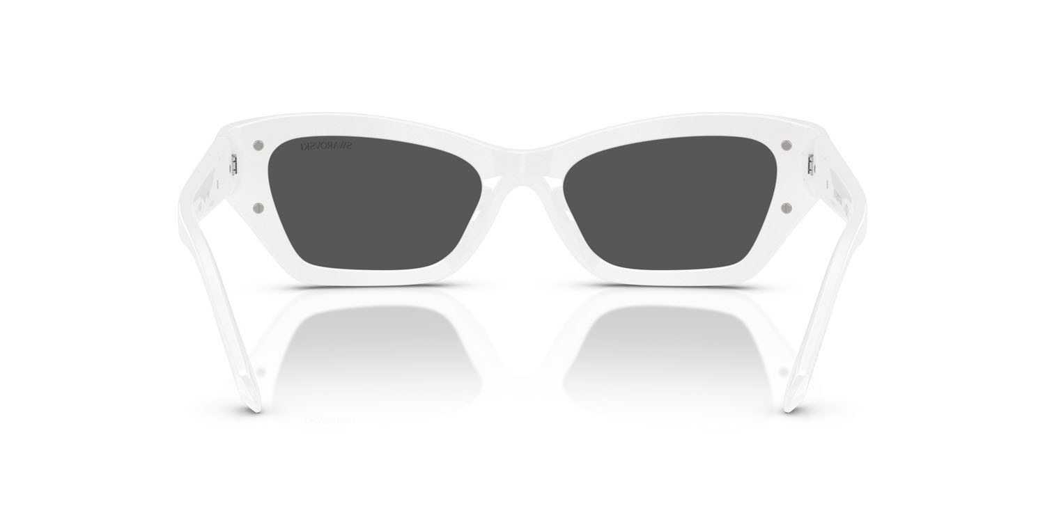 Sunglasses Swarovski SK 6029 (10506G) color rosa perlaceo shape cat eye lenses grigio nero specchiato