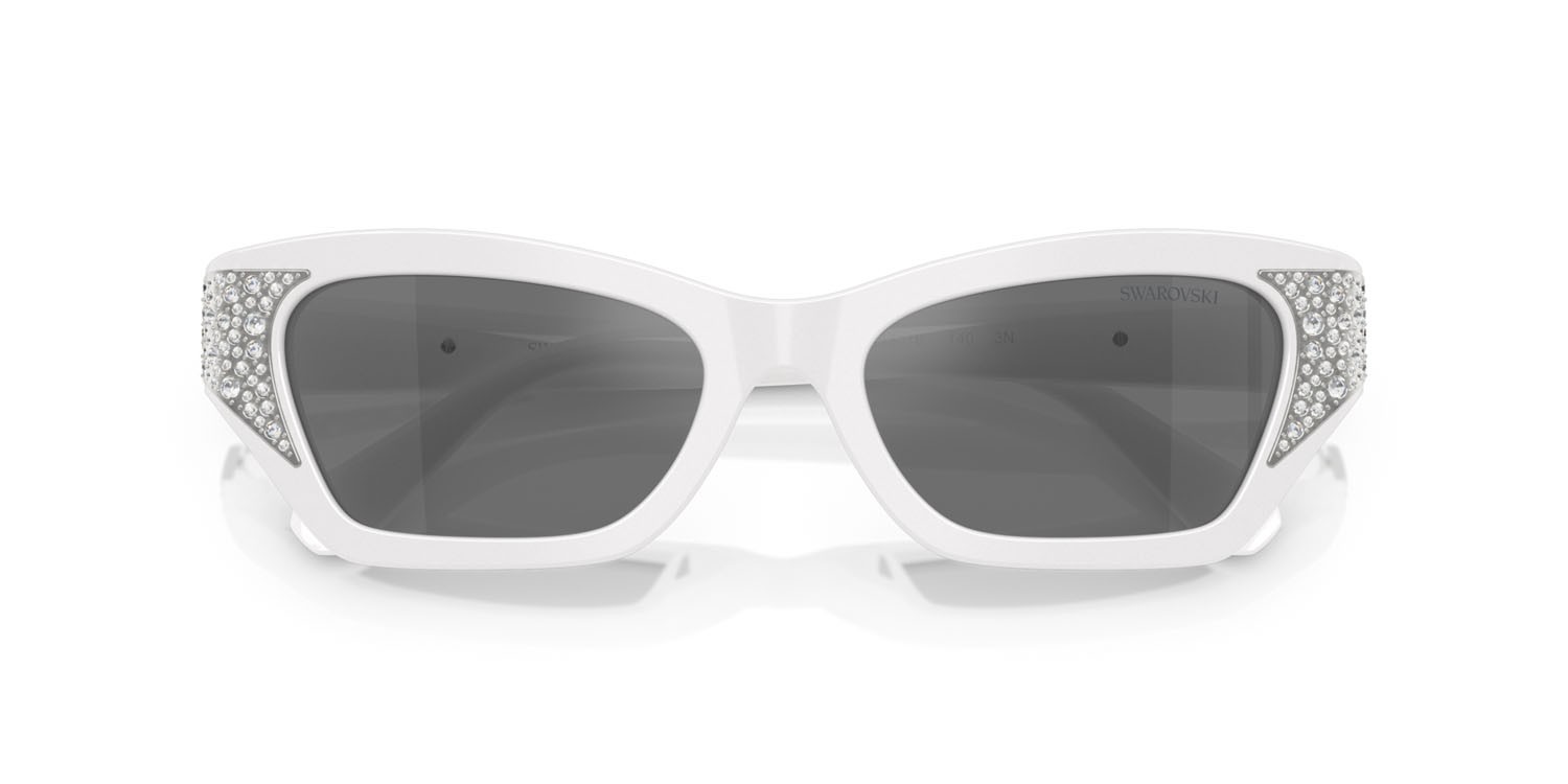 Sunglasses Swarovski SK 6029 (10506G) color rosa perlaceo shape cat eye lenses grigio nero specchiato