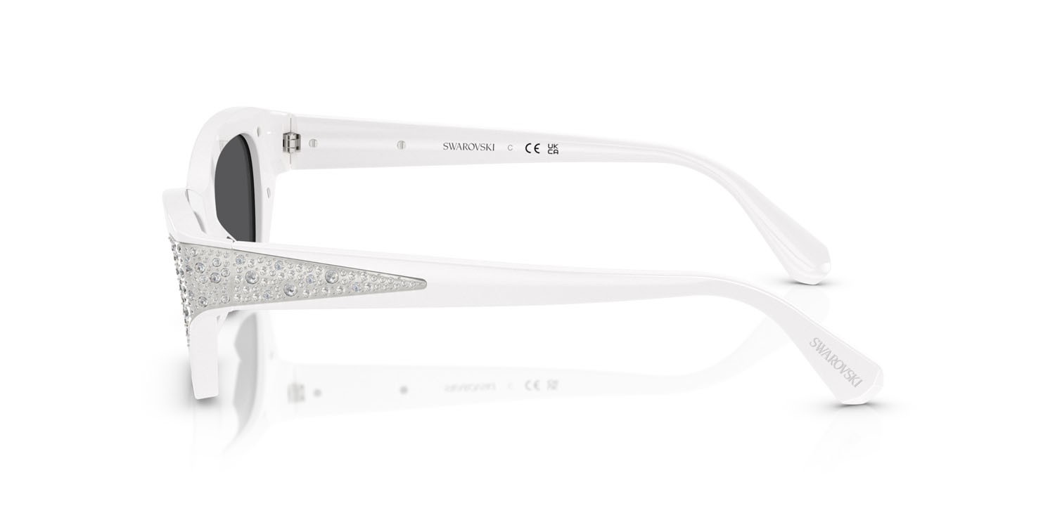 Sunglasses Swarovski SK 6029 (10506G) color rosa perlaceo shape cat eye lenses grigio nero specchiato