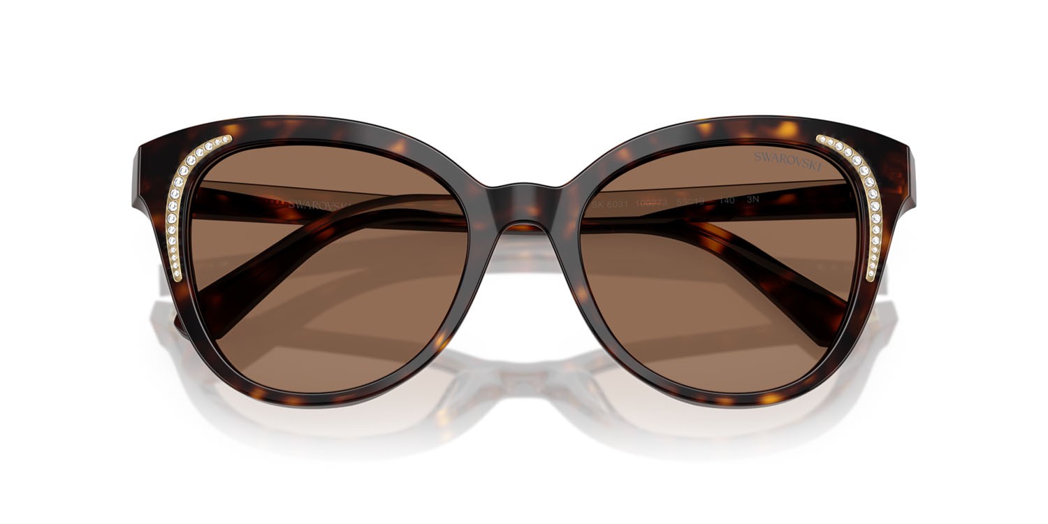 Sunglasses Swarovski SK 6031 (100273) color havana scuro shape butterfly lenses marrone scuro