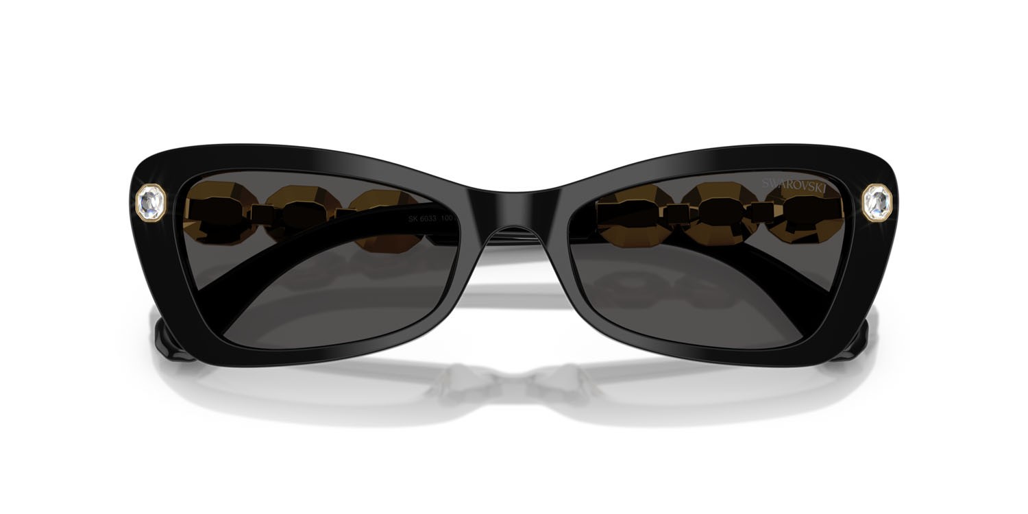 Sunglasses Swarovski SK 6033 (100187) color nero shape irregular lenses grigio scuro
