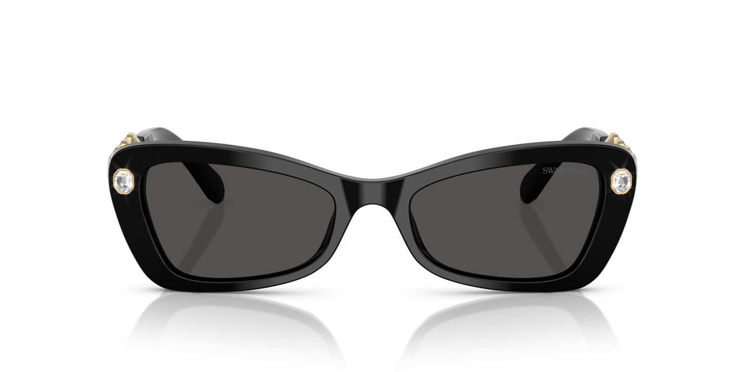 Sunglasses Swarovski SK 6033 (100187) color nero shape irregular lenses grigio scuro