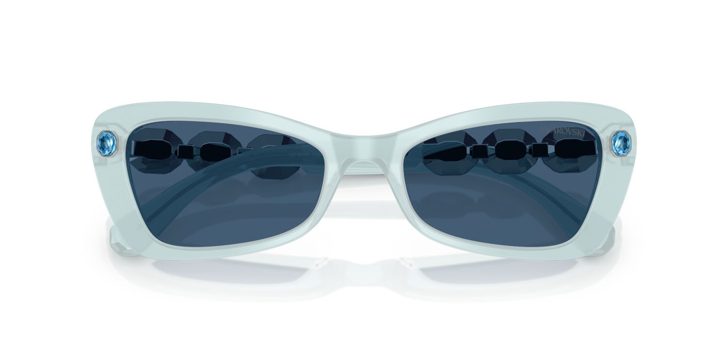 Sunglasses Swarovski SK 6033 (102455) color blu perlaceo shape irregular lenses blu scuro