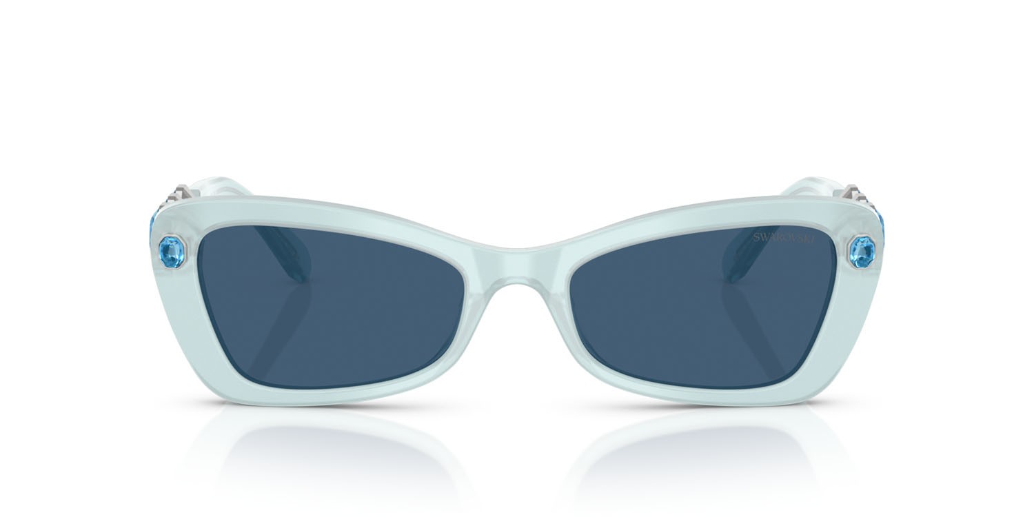 Sunglasses Swarovski SK 6033 (102455) color blu perlaceo shape irregular lenses blu scuro