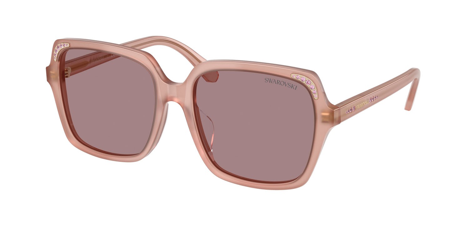 Occhiali da sole Swarovski SK 6034D (10257N) colore rosa perlaceo forma quadrato lenti viola chiaro/marrone
