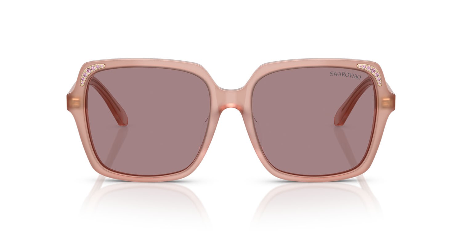 Occhiali da sole Swarovski SK 6034D (10257N) colore rosa perlaceo forma quadrato lenti viola chiaro/marrone