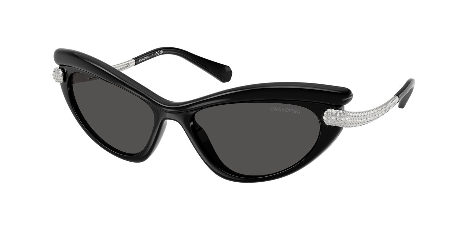 Sunglasses Swarovski SK 6038 (103887) color nero shape cat eye lenses grigio scuro