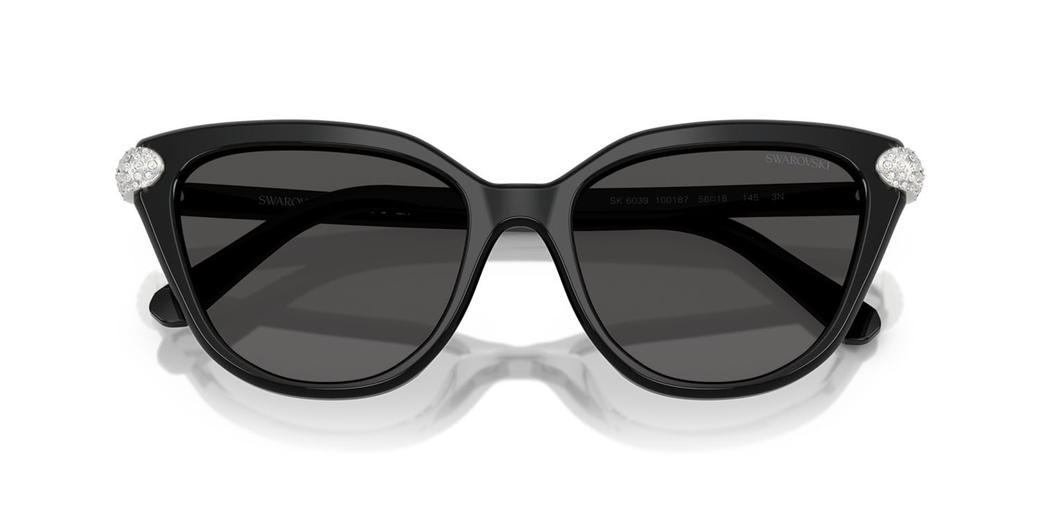 Sunglasses Swarovski SK 6039 (100187) color nero shape cat eye lenses grigio scuro