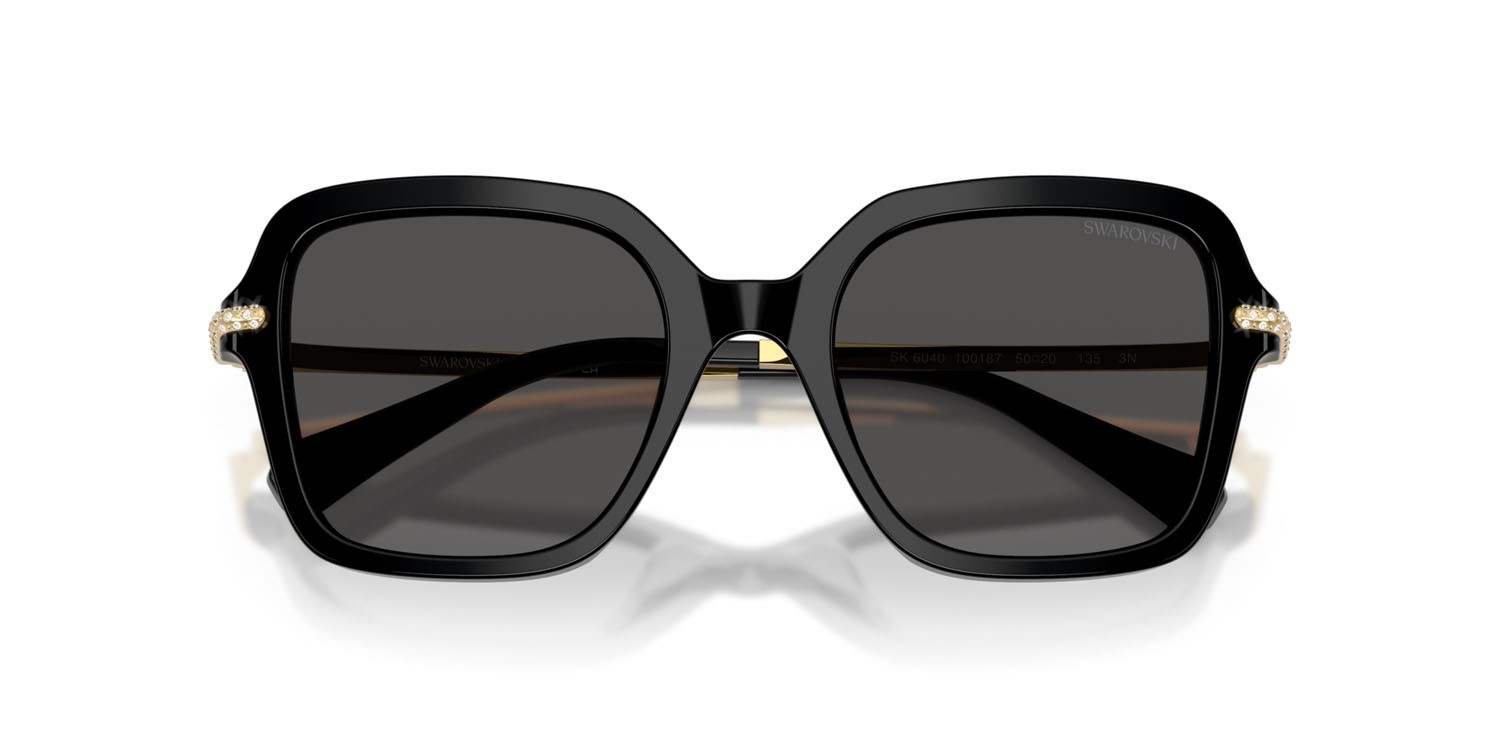 Sunglasses Swarovski SK 6040 (100187) color nero shape irregular lenses grigio scuro