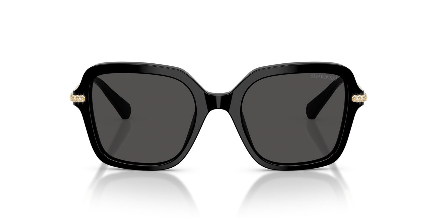 Sunglasses Swarovski SK 6040 (100187) color nero shape irregular lenses grigio scuro