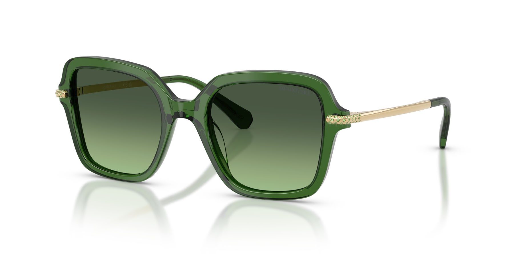 Sunglasses Swarovski SK 6040 (10812A) color verde scuro trasparente shape irregular lenses verde sfumato