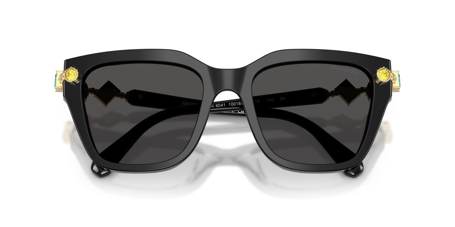 Sunglasses Swarovski SK 6041 (100187) color nero shape irregular lenses grigio scuro