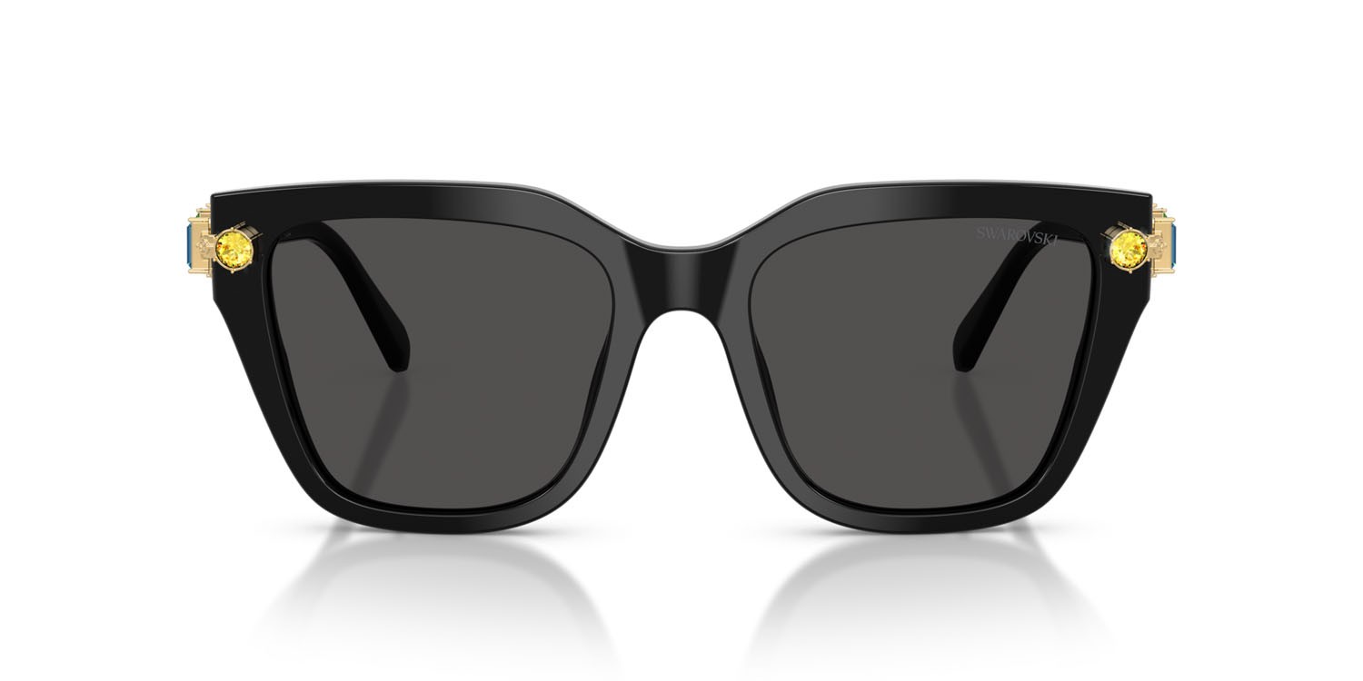 Sunglasses Swarovski SK 6041 (100187) color nero shape irregular lenses grigio scuro