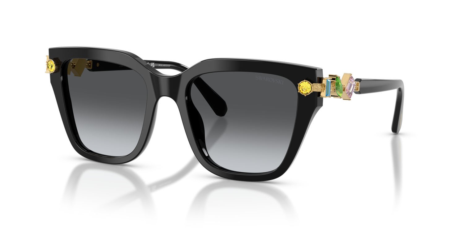 Sunglasses Swarovski SK 6041 (1001T3) color nero shape irregular lenses polar grigia sfumata