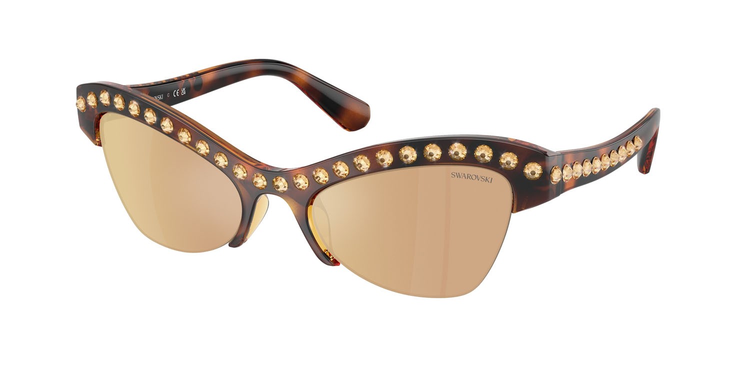 Sunglasses Swarovski SK 6043 (100271) color havana shape butterfly lenses marrone scuro specchiato oro rose
