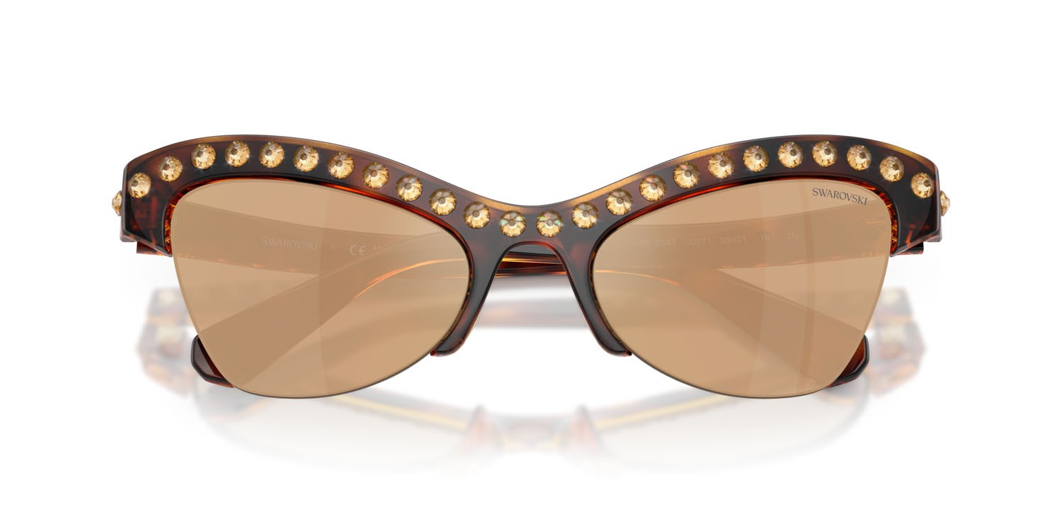 Sunglasses Swarovski SK 6043 (100271) color havana shape butterfly lenses marrone scuro specchiato oro rose
