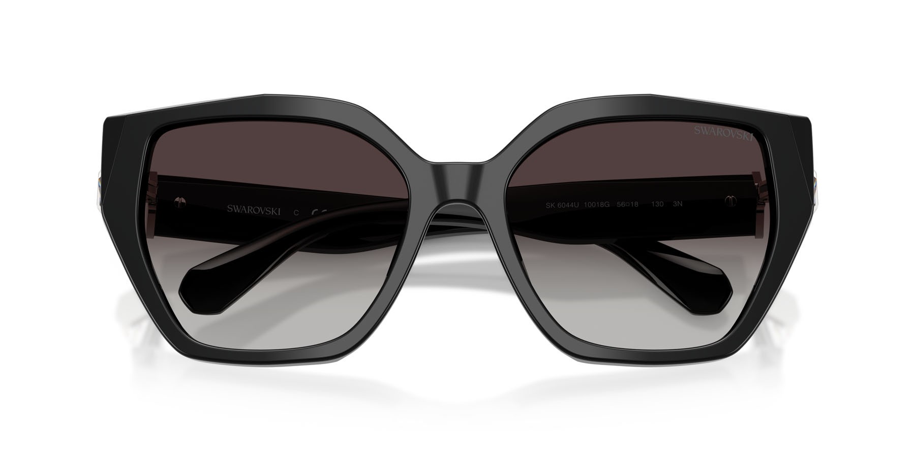 Sunglasses Swarovski SK 6044U (10018G) color nero shape irregular lenses grigio sfumato
