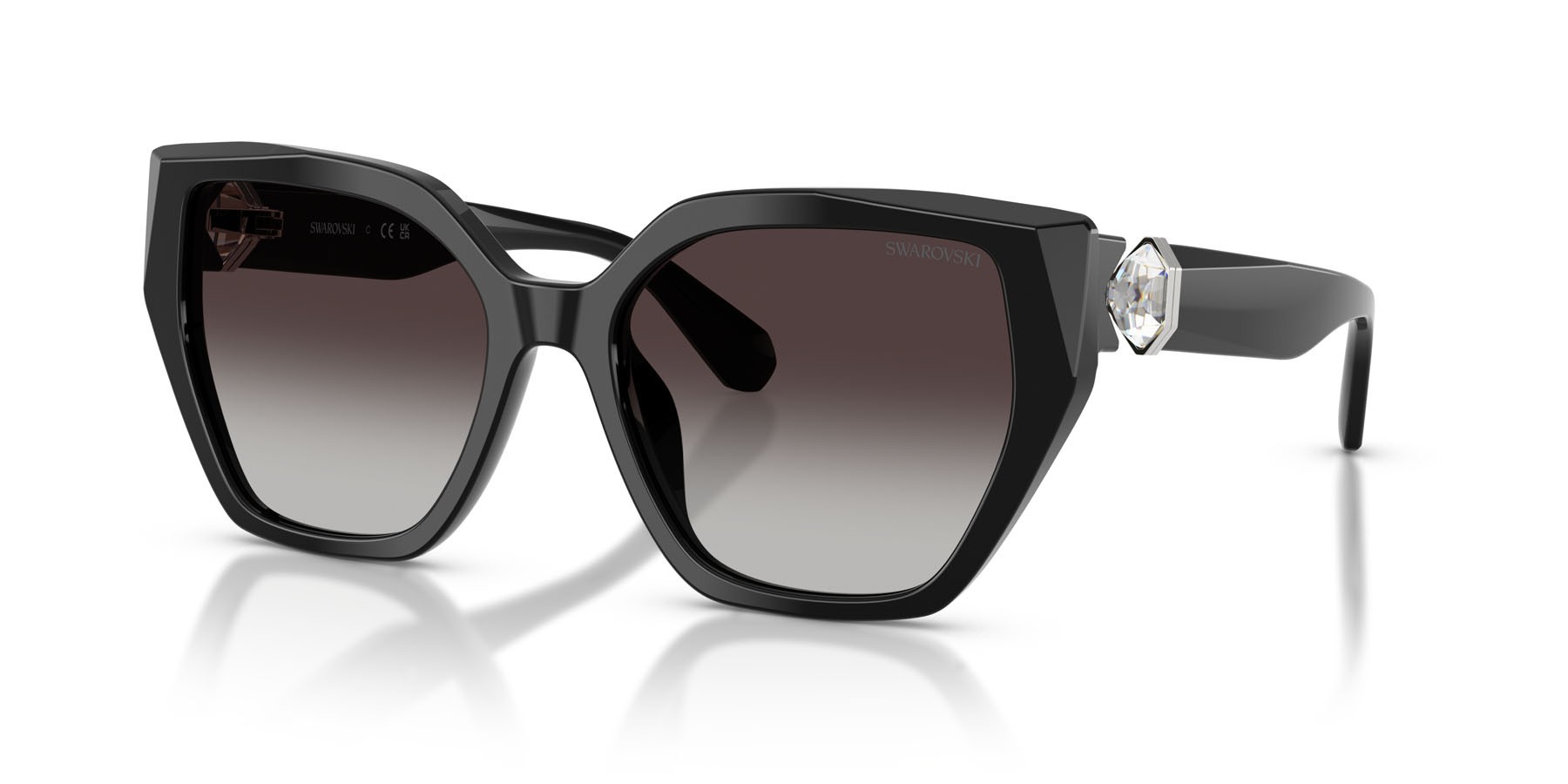 Sunglasses Swarovski SK 6044U (10018G) color nero shape irregular lenses grigio sfumato