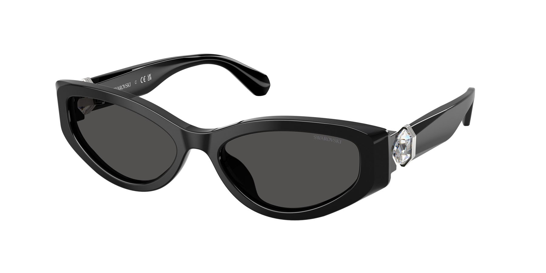 Occhiali da sole Swarovski SK 6045U (100187) colore nero forma cat eye lenti grigio scuro
