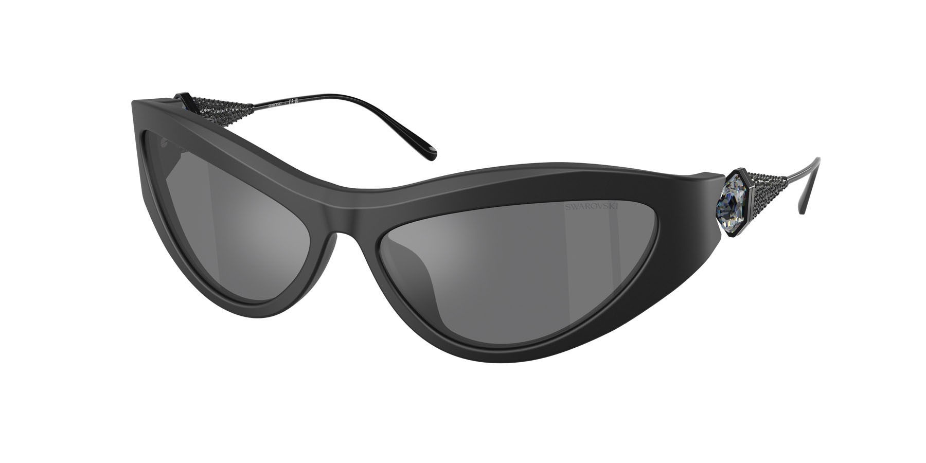 Occhiali da sole Swarovski SK 6046 (10206G) colore nero opaco forma cat eye lenti grigio nero specchiato
