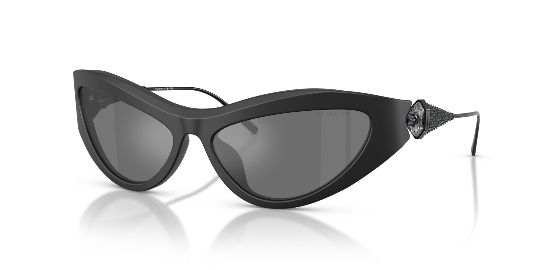 Occhiali da sole Swarovski SK 6046 (10206G) colore nero opaco forma cat eye lenti grigio nero specchiato