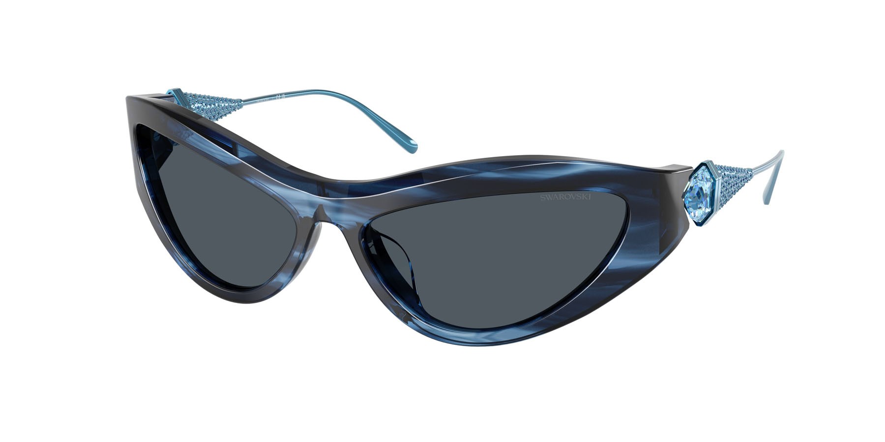 Sunglasses Swarovski SK 6046 (109087) color striato blu shape cat eye lenses grigio scuro