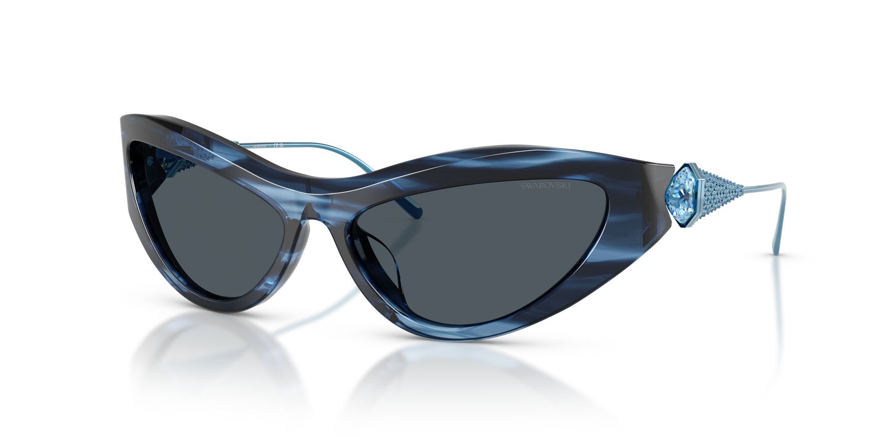 Sunglasses Swarovski SK 6046 (109087) color striato blu shape cat eye lenses grigio scuro
