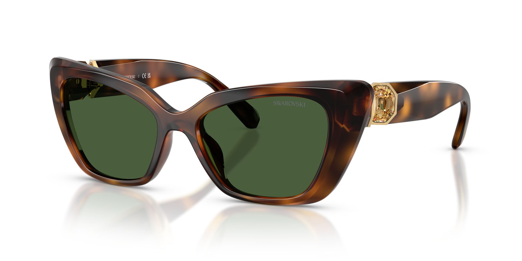 Occhiali da sole Swarovski SK 6047 (100271) colore havana forma cat eye lenti verde scuro