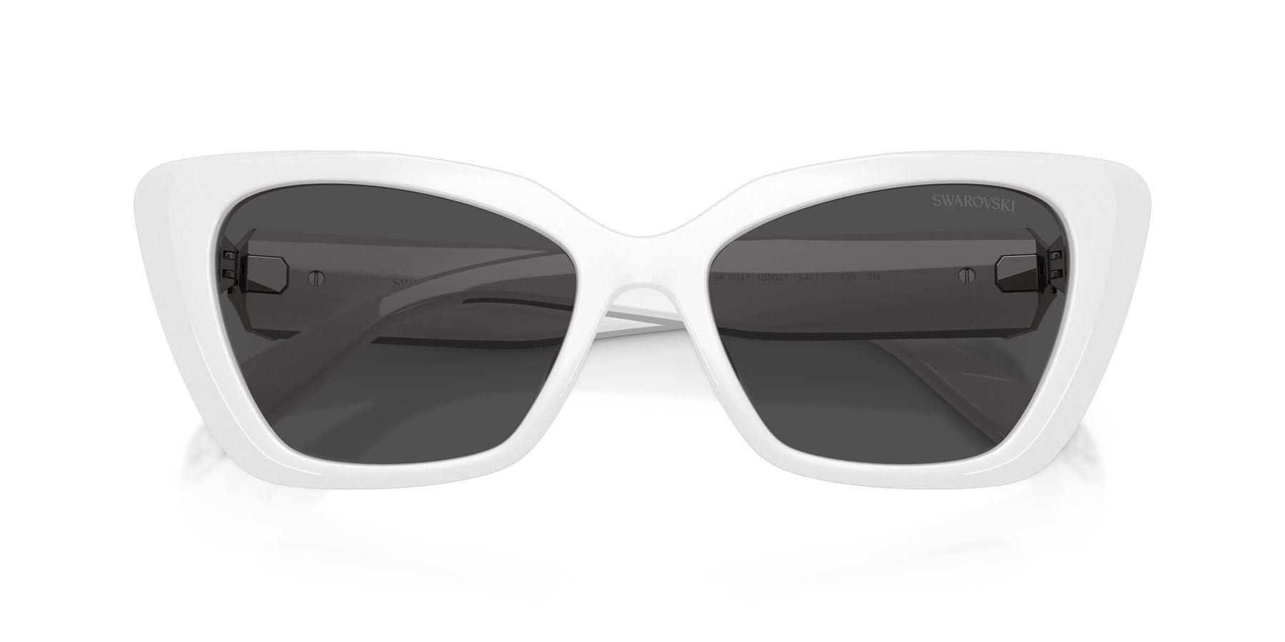 Sunglasses Swarovski SK 6047 (105087) color bianco shape cat eye lenses grigio scuro