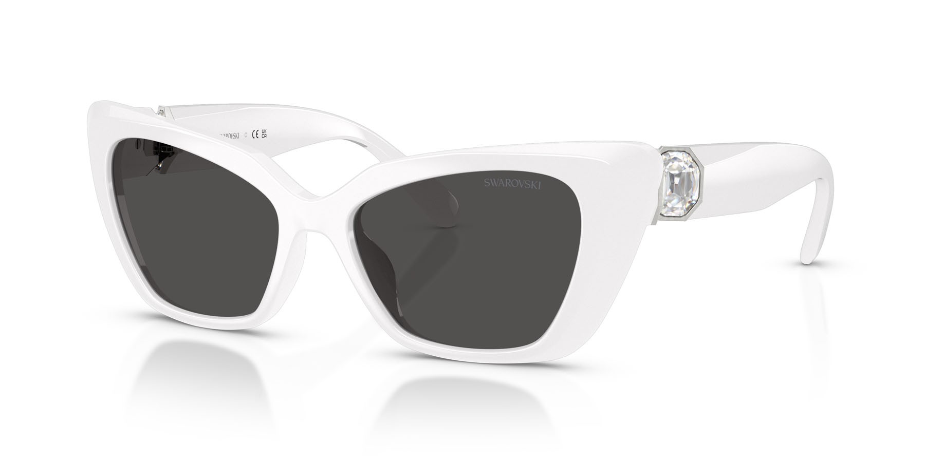 Sunglasses Swarovski SK 6047 (105087) color bianco shape cat eye lenses grigio scuro