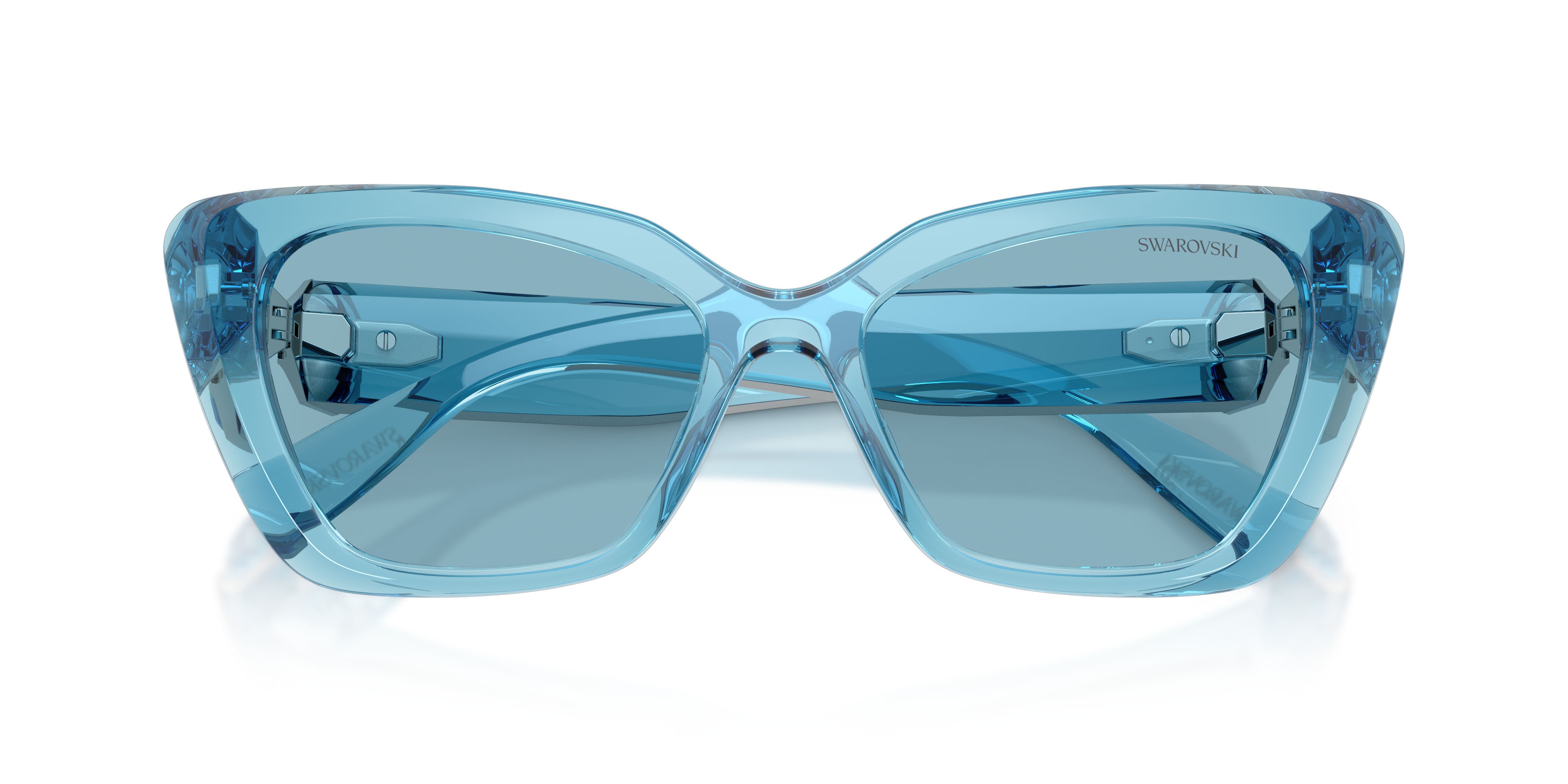 Sunglasses Swarovski SK 6047 (107872) color azzurro trasparente shape cat eye lenses fotocromatica azzurro