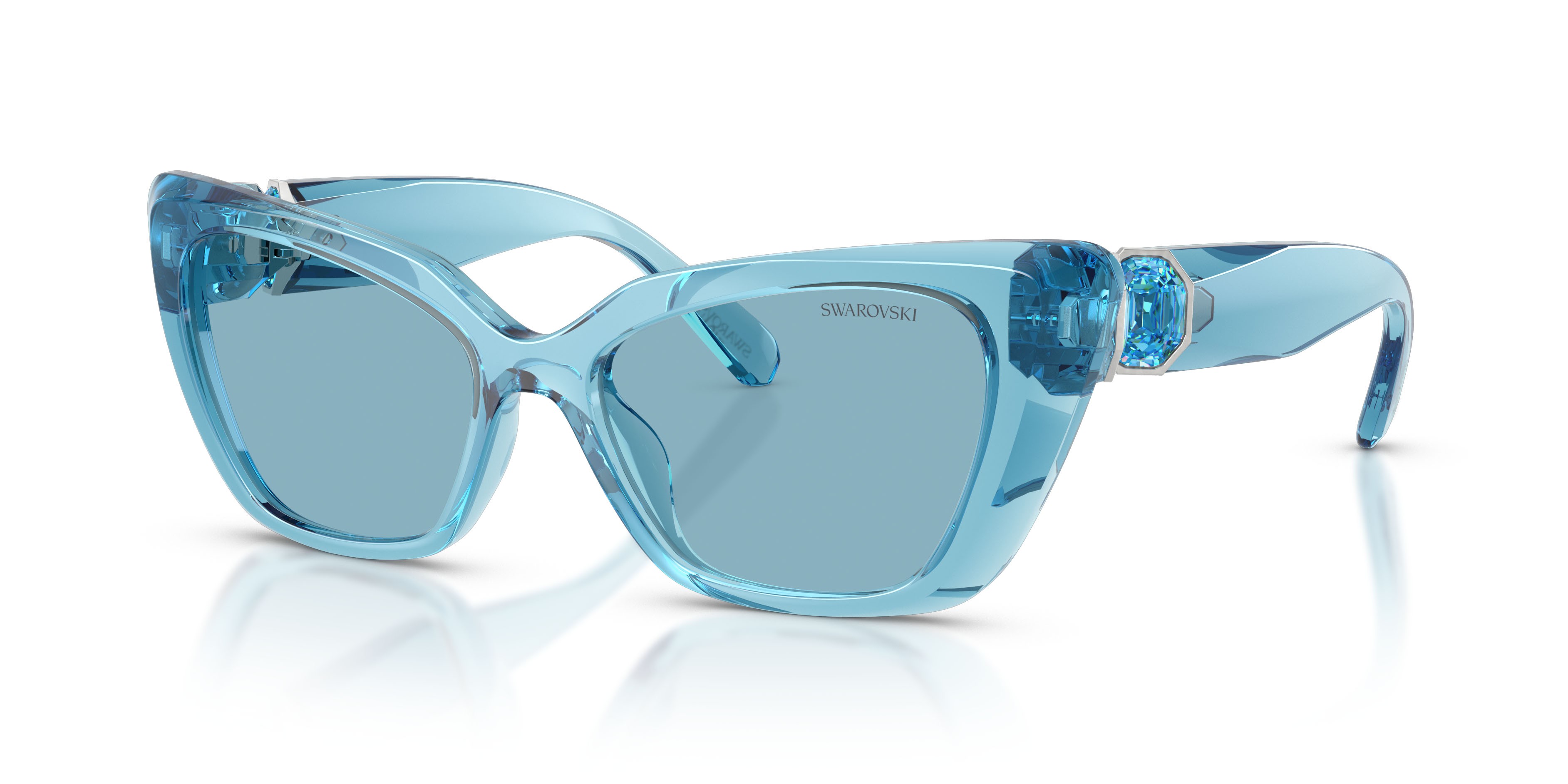 Sunglasses Swarovski SK 6047 (107872) color azzurro trasparente shape cat eye lenses fotocromatica azzurro
