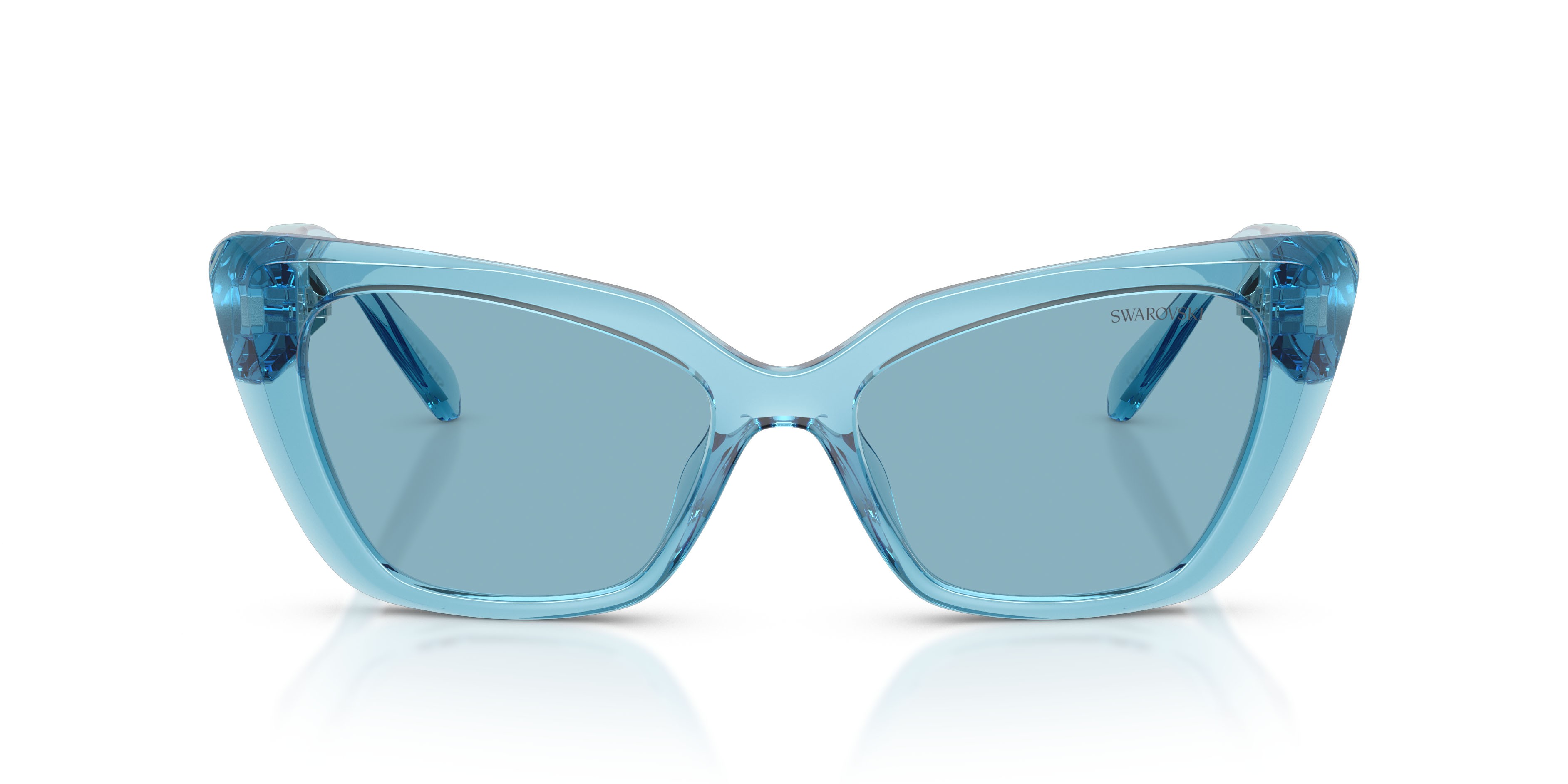 Sunglasses Swarovski SK 6047 (107872) color azzurro trasparente shape cat eye lenses fotocromatica azzurro