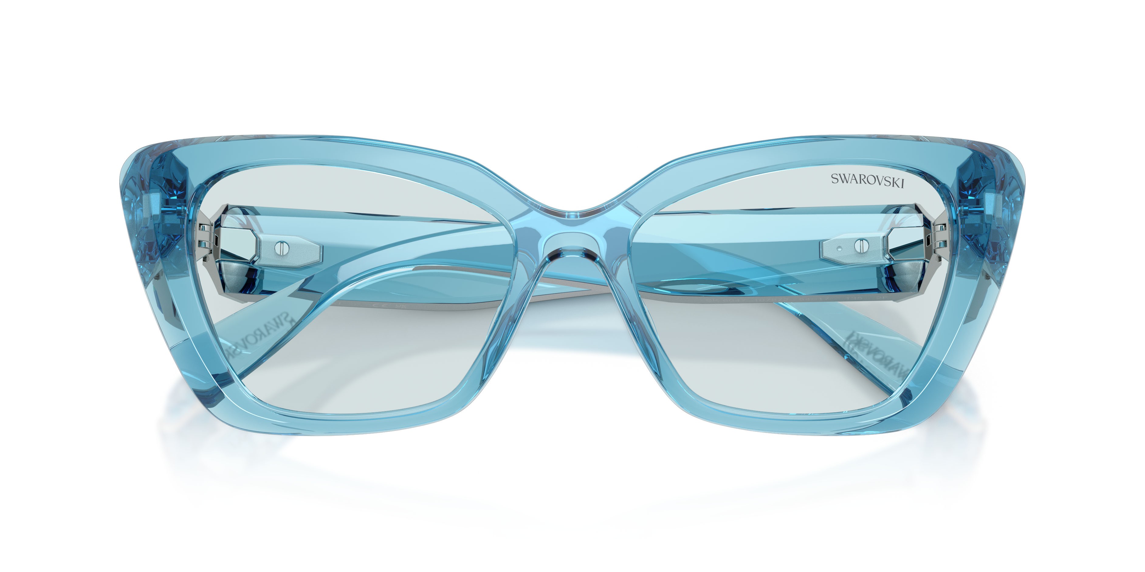 Sunglasses Swarovski SK 6047 (107872) color azzurro trasparente shape cat eye lenses fotocromatica azzurro