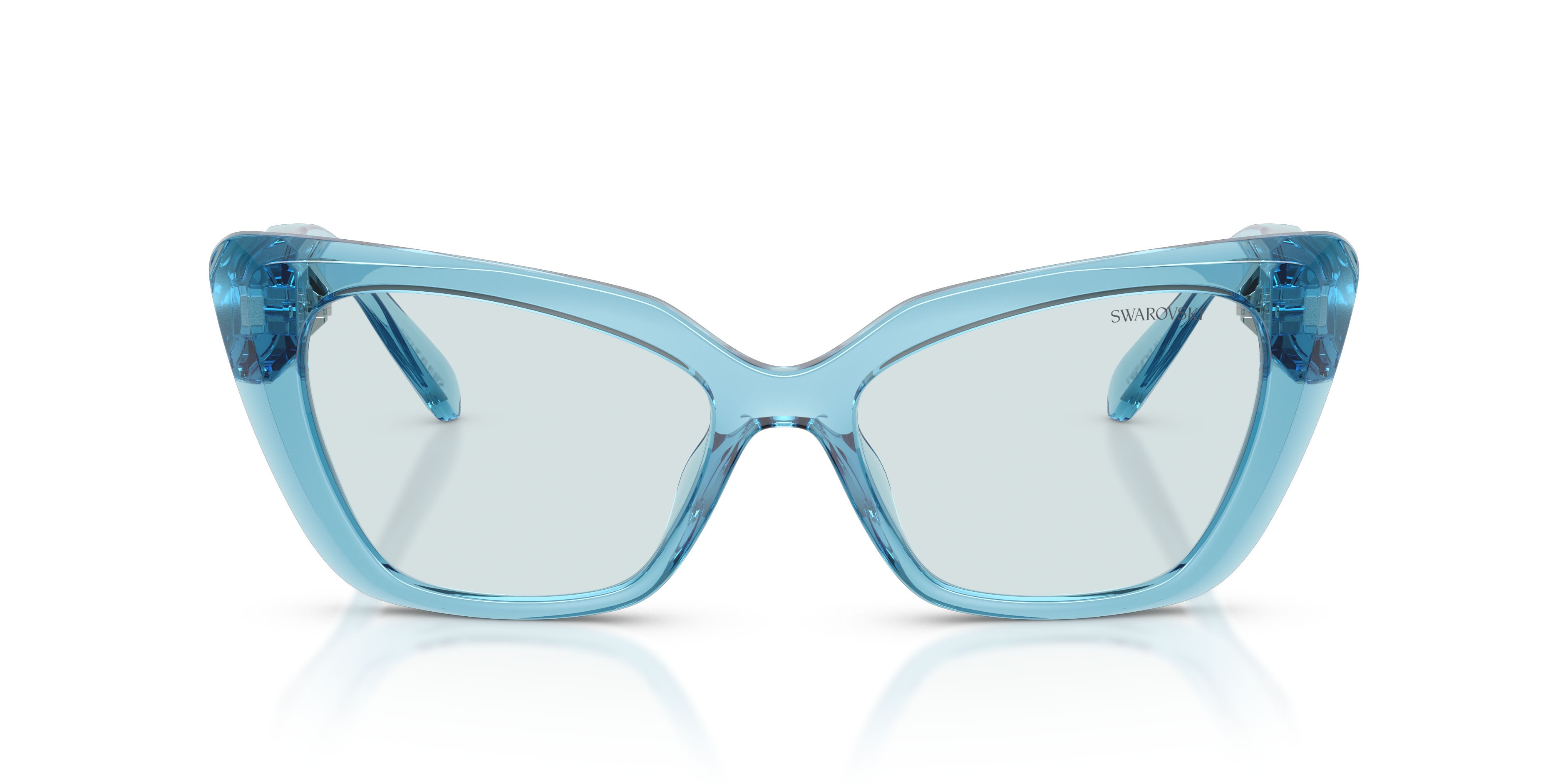 Sunglasses Swarovski SK 6047 (107872) color azzurro trasparente shape cat eye lenses fotocromatica azzurro