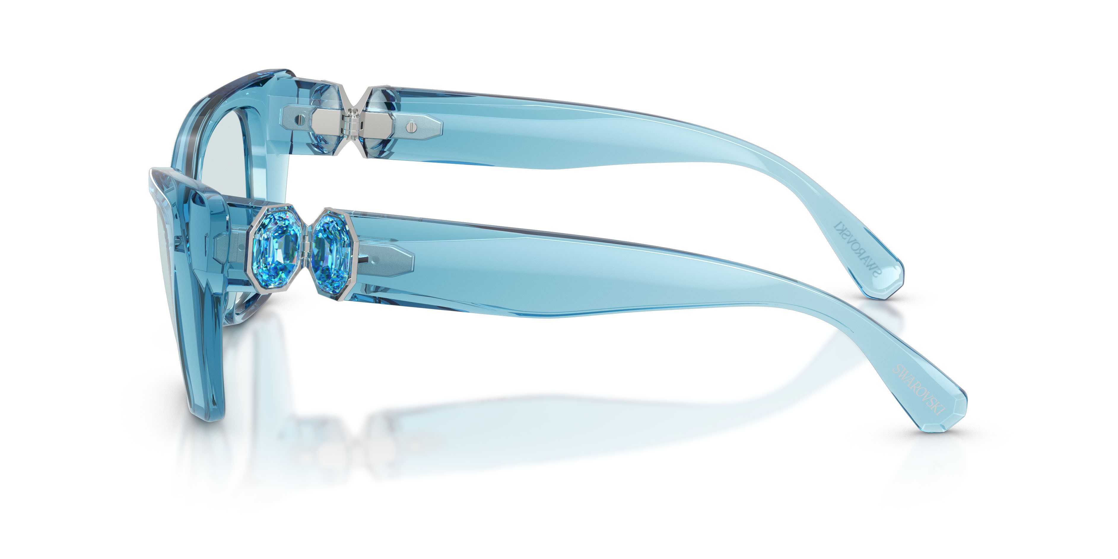 Sunglasses Swarovski SK 6047 (107872) color azzurro trasparente shape cat eye lenses fotocromatica azzurro