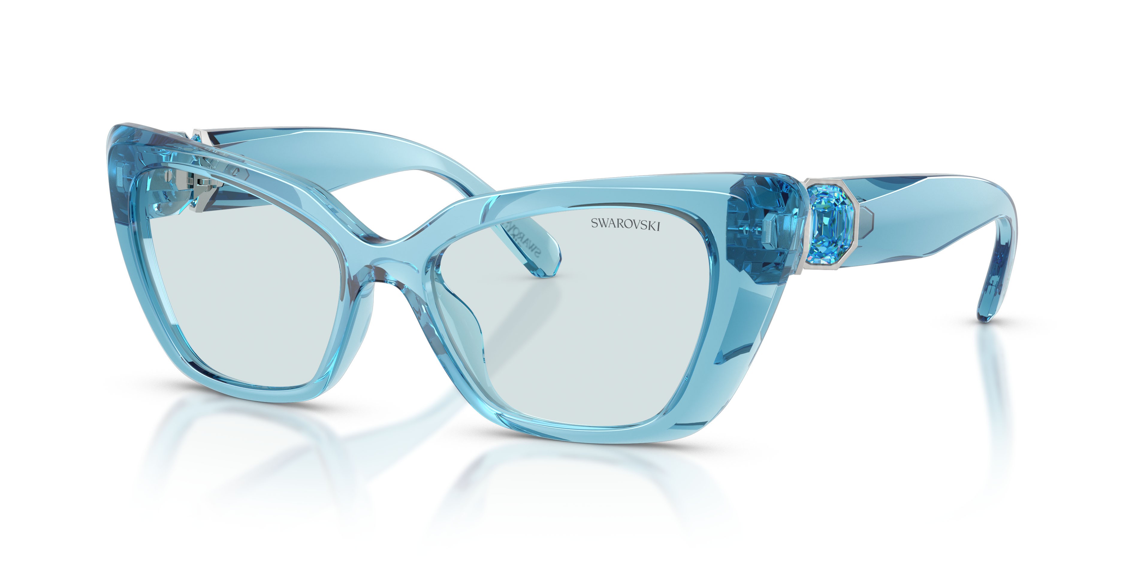 Sunglasses Swarovski SK 6047 (107872) color azzurro trasparente shape cat eye lenses fotocromatica azzurro