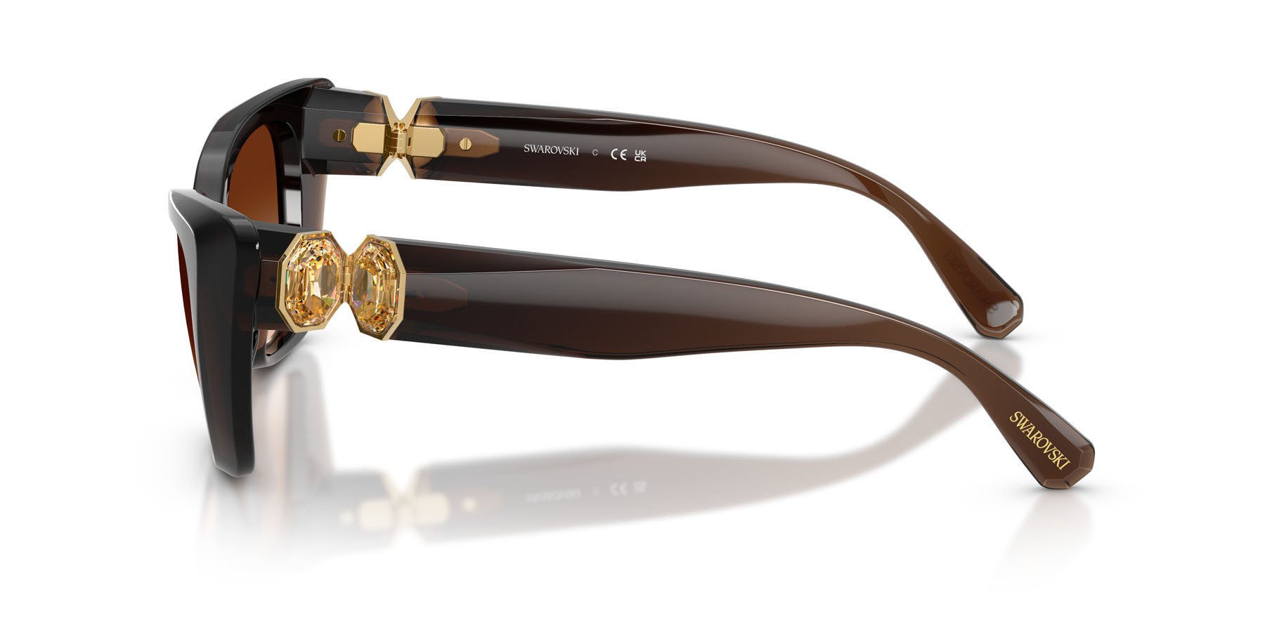 Sunglasses Swarovski SK 6047 (108474) color marrone trasparente shape cat eye lenses marrone sfumato