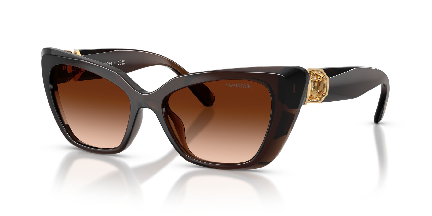 Sunglasses Swarovski SK 6047 (108474) color marrone trasparente shape cat eye lenses marrone sfumato